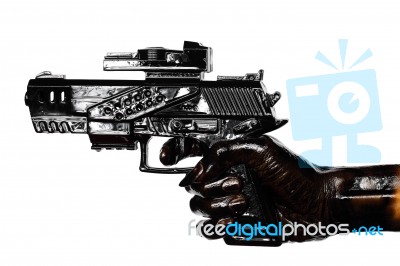 Hand Holding Gun Stained With Engine Oil Stock Photo