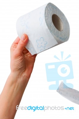 Hand Holding Toilet Paper Stock Photo