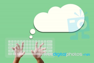 Hand On Keyboard With Cloud Stock Image