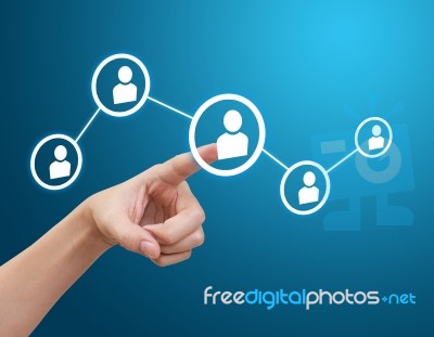 Hand Pointing To Business Icons Stock Photo