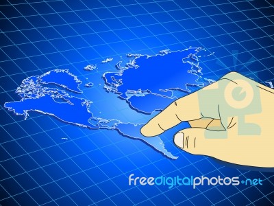 Hand Pressing Blue World Map Stock Image