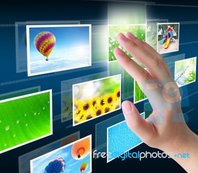 Hand Pressing Images Stock Photo
