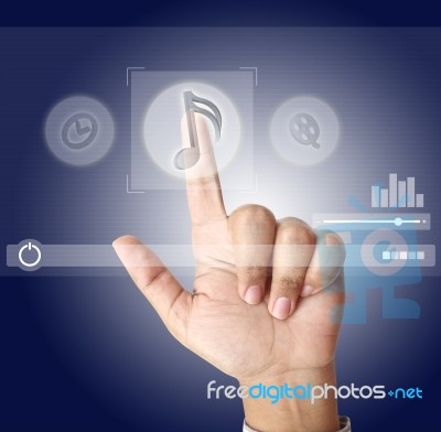 Hand Pushing Music Button Stock Image