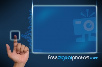 Hand Pushing Touch Screen Interface Stock Image
