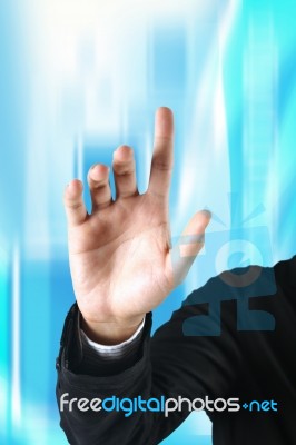 Hand Touching Screen Stock Photo