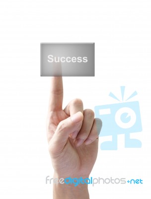 Hand Touching Success Button Stock Photo