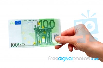 Hand With Hundred Euro Bill Stock Photo