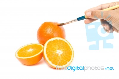 Handle Painting Brushes Orange Stock Photo