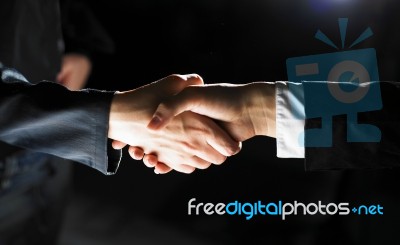 Handshaking business people Stock Photo