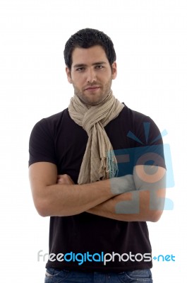 Handsome Man With Folded Hands Stock Photo