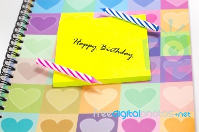 Happy Birthday Moment On Colorful Diary Stock Photo