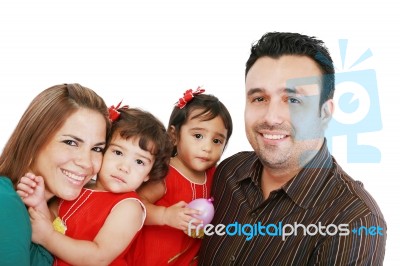 Happy Families With Children On A White Background Stock Photo