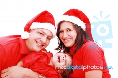 Happy Family In Christmas Costumes Stock Photo