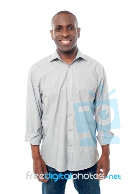 Happy Male Model Posing Casually Stock Photo