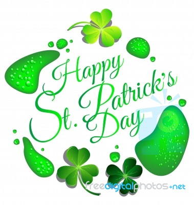 Happy St Patrick Day Card With Green Beer Drop Stock Image