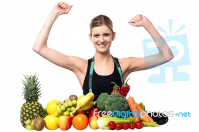 Happy Teenager With Fruits And Vegetables Stock Photo