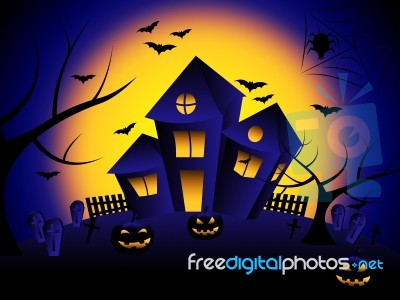 Haunted House Means Trick Or Treat And Autumn Stock Image