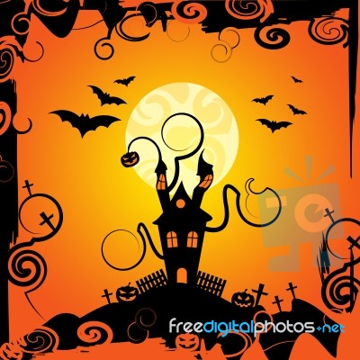 Haunted House Shows Trick Or Treat And Bats Stock Image