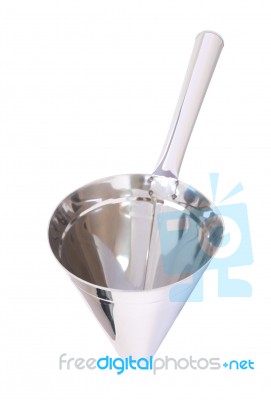 Head Cup Of Stainless Funnel On White Background Stock Photo