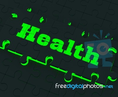 Health Puzzle Shows Healthy Medical Care And Wellbeing Stock Image