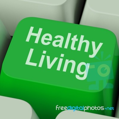 Healthy Living Key Shows Health Diet And Fitness Stock Image