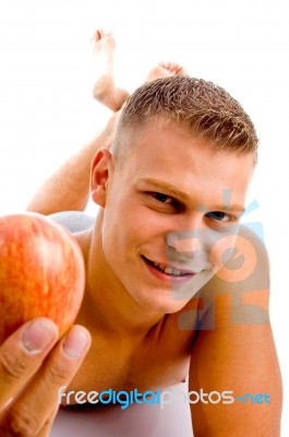 Healthy Male Holding Apple Stock Photo