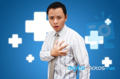 Heart Attack Asia Businessman Stock Photo