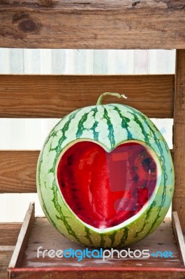 Heart Carved Watermelon Stock Photo