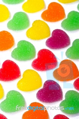 Heart Shape Colorful Jelly Coated With Sugar Stock Photo