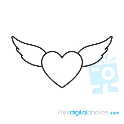 Heart With Wings Love Thin Line Flat Design Icon  Illustra Stock Image