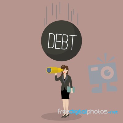 Heavy Debt Falling To Careless Business Woman Stock Image