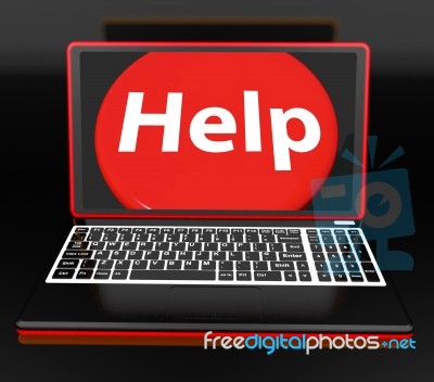 Help On Laptop Shows Helping Customer Assistance Helpdesk Or Sup… Stock Image