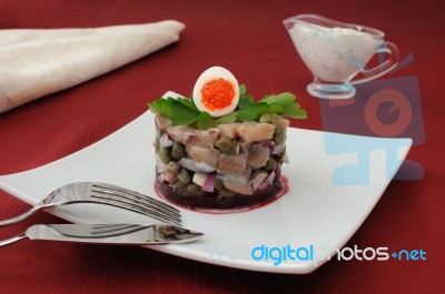 Herring Tartare With Capers And Sour Cream Stock Photo