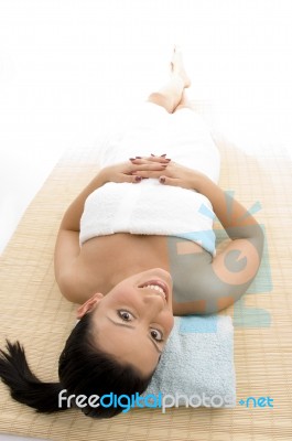 High Angle View Of Laying Woman Going To Take Massage Stock Photo