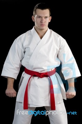 High Contrast Karate Young Fighter Stock Photo
