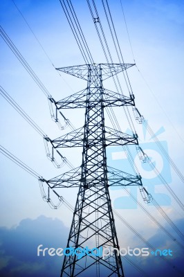 High Voltage Electric Tower Stock Photo
