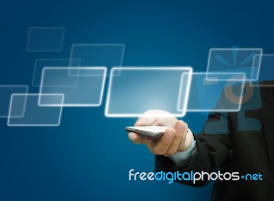 Holding Touch Screen Mobile Stock Photo