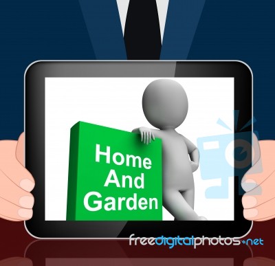 Home And Garden Book With Character Displays Household And Garde… Stock Image