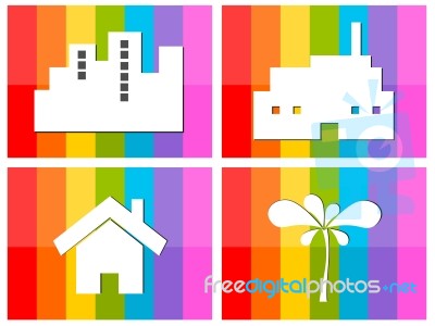 Home City Industry Icon In Colorful Background Illustration Stock Image