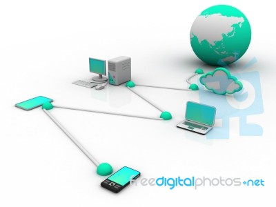 Home Electronic Devices Connected To Global Network Stock Image
