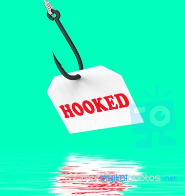 Hooked On Hook Displays Fishing Equipment Or Catch Stock Image