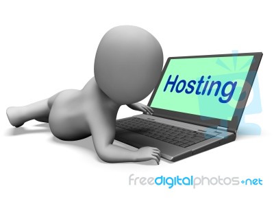 Hosting Character Laptop Shows Www Internet Or Website Host Stock Image