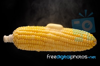 Hot Corn With Melting Butter Stock Photo