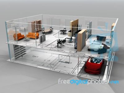 House 3D Plan Stock Image