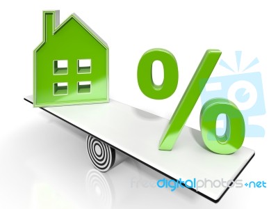 House And Percent Sign Means Investment Or Discount Stock Image