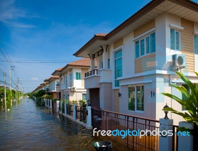 House Flood In Thailand Stock Photo