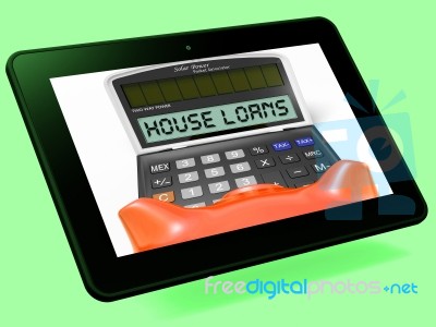 House Loans Calculator Tablet Shows Mortgage And Bank Lending Stock Image