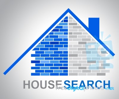 House Search Shows Gathering Data And Analyse Stock Image