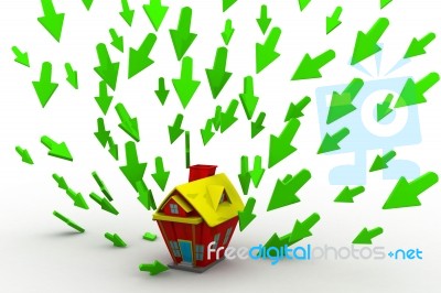 House Surrounded With Arrows Coming Out From The Ground Stock Image