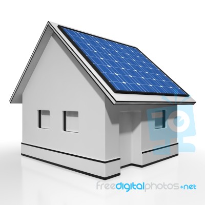 House With Solar Panels Shows Sun Electricity Stock Image